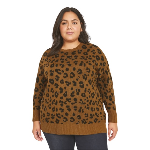 Old Navy Sweaters - Old Navy Camel and Black Leopard Crewneck Sweater